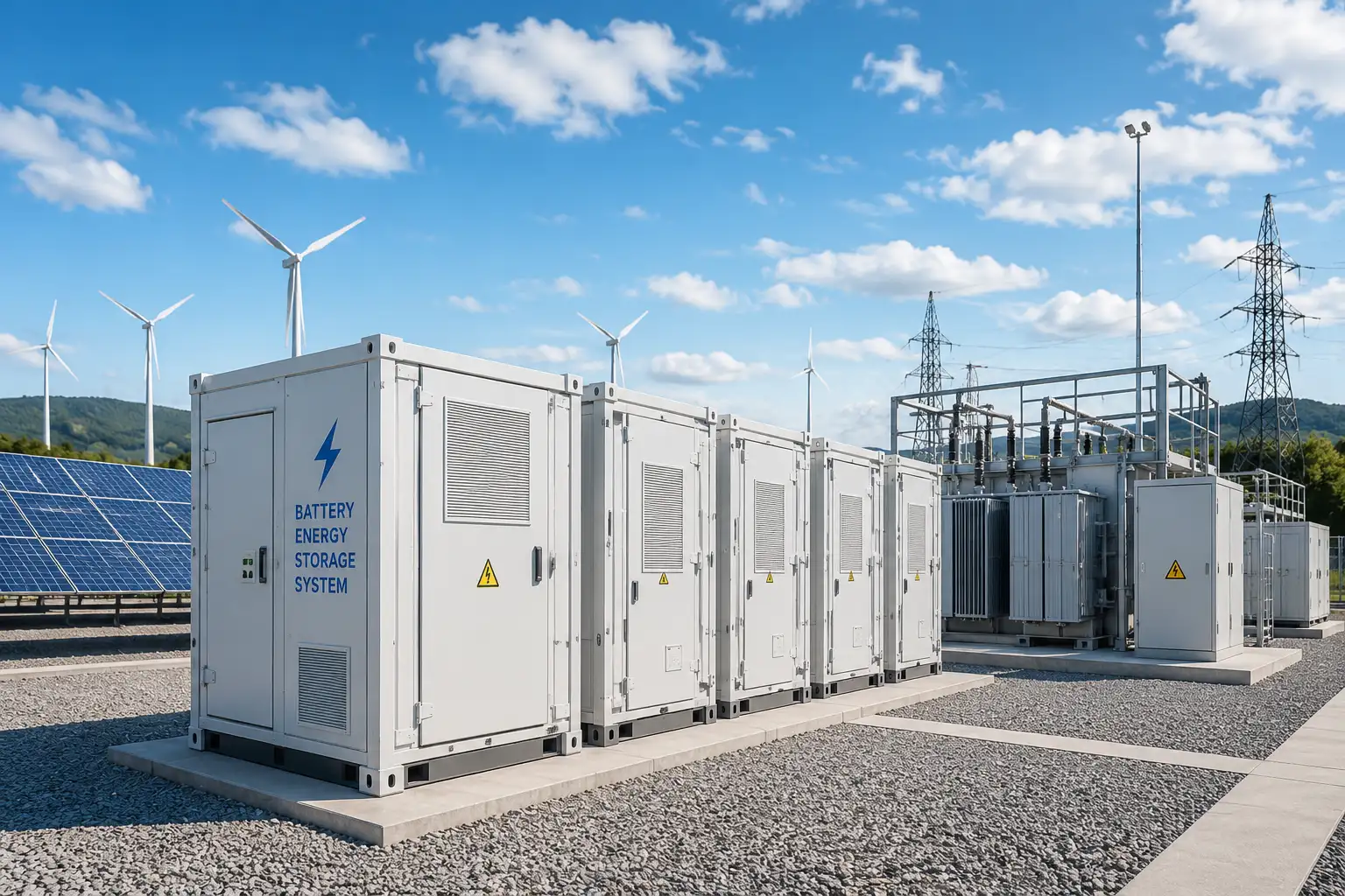 Battery energy storage system with renewable energy infrastructure
