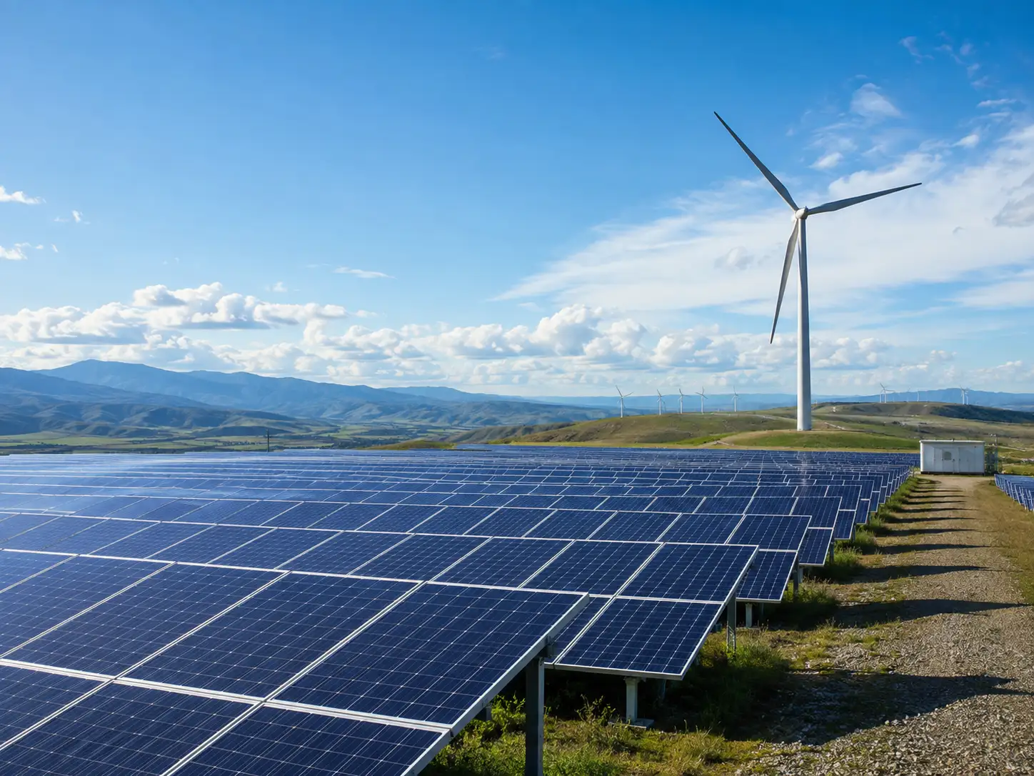 Utility-scale renewable energy project with solar PV and wind turbine